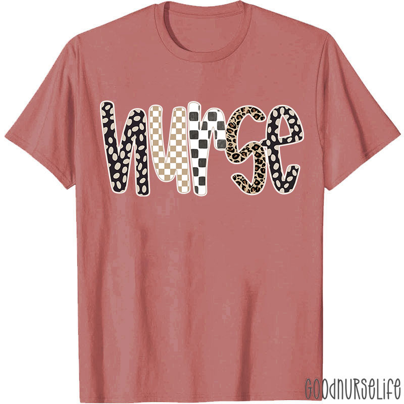 Retro Checkered And Leopard Nurse T-shirt