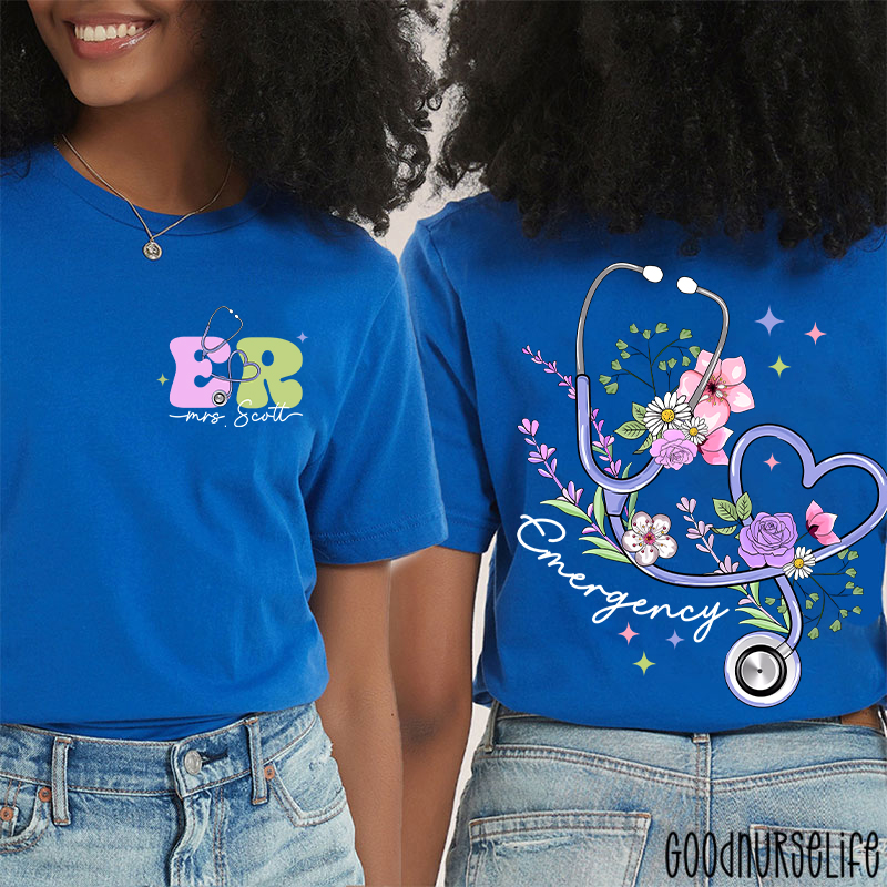 Personalized Name Emergency Nurse Two Sided T-Shirt