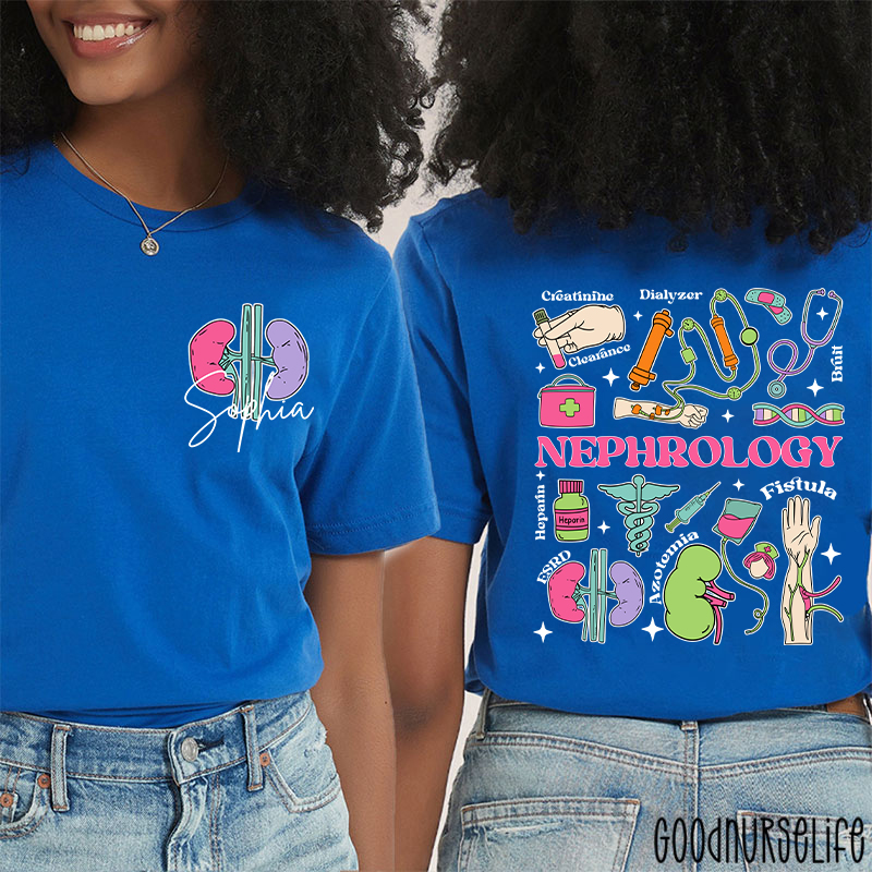 Personalized Name Nephrology Nurse Two Sided T-Shirt