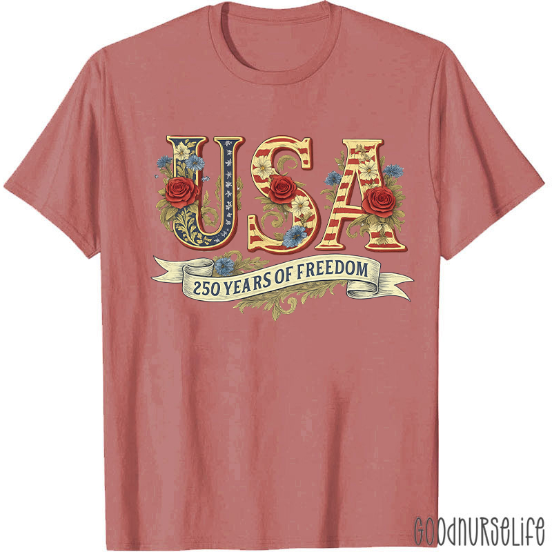Usa 250 Years Of Freedom Nurse T-Shirt