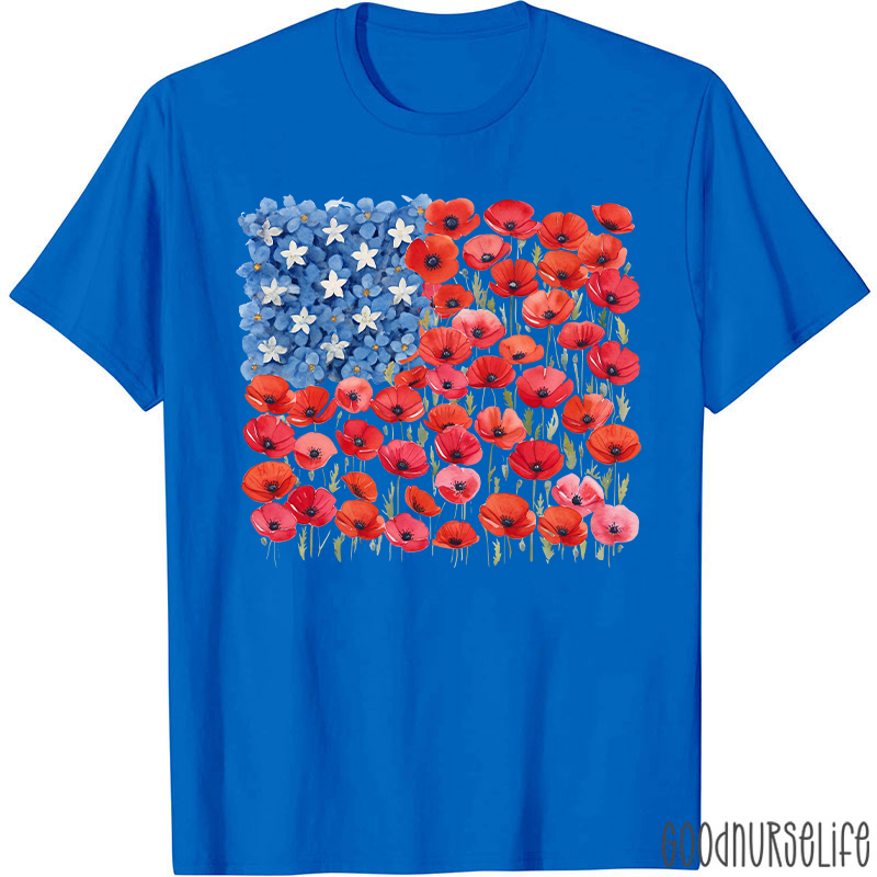 Floral USA Flag 250th Anniversary Nurse T-Shirt