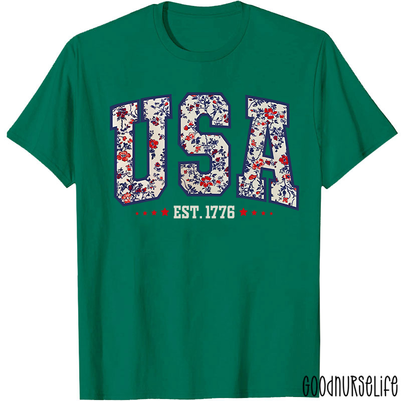 Retro Floral USA Nurse T-Shirt