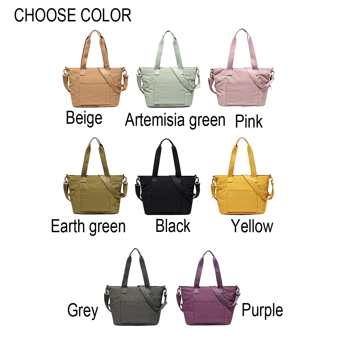 Personalized Large Capacity Solid Color Nylon Tote Bag