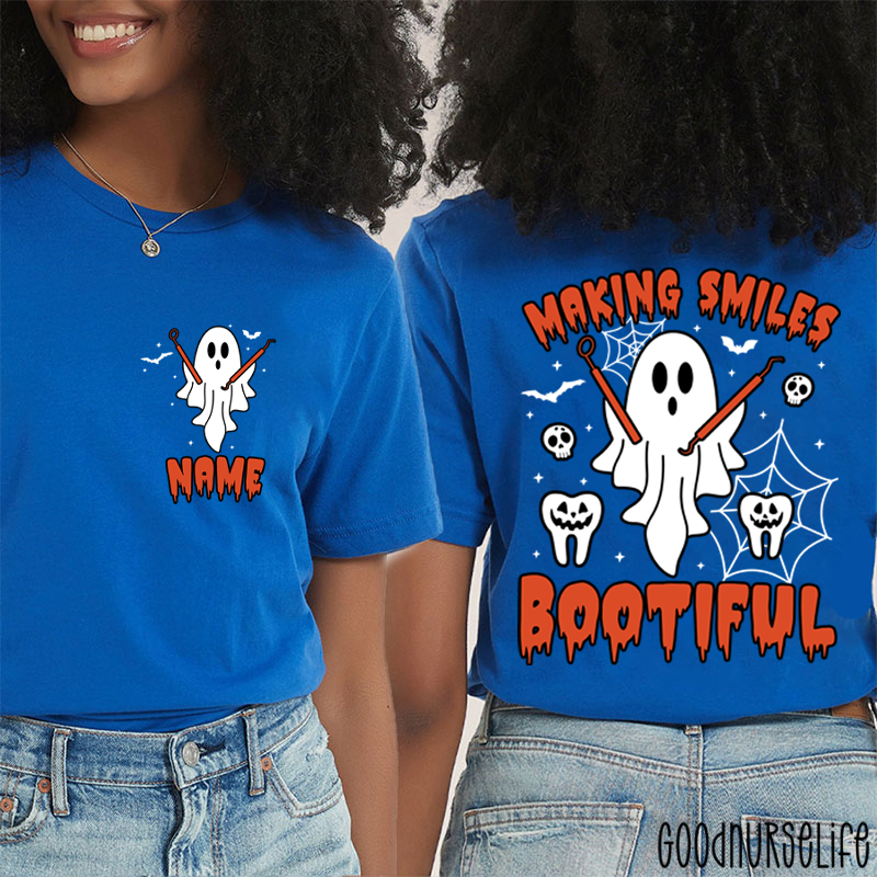 Personalized Making Smiles Bootiful Halloween Dental Ghost Two Sided T-Shirt