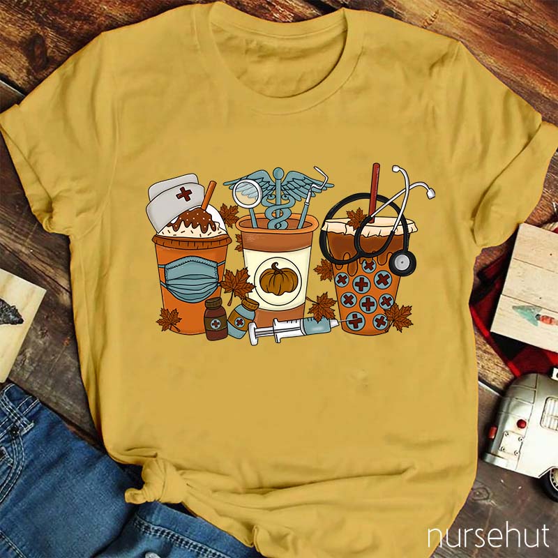 Cute Halloween Fall Coffee Nurse T-Shirt