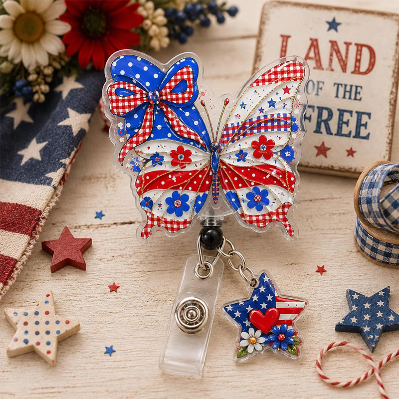 Patriotic Butterfly Nurse Badge Reel