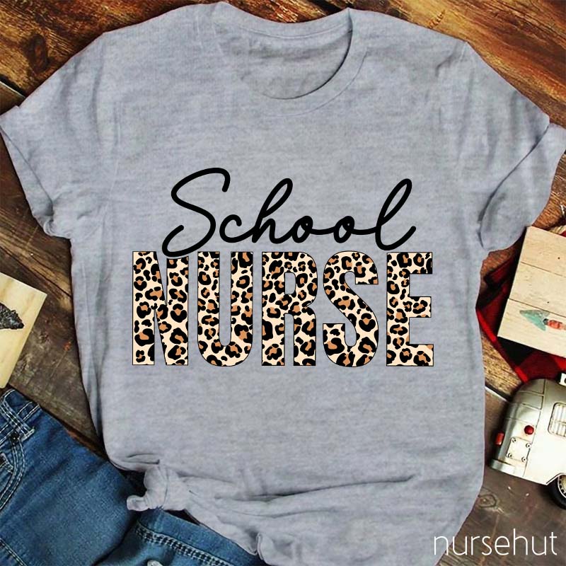 Leopard Print School Nurse T-Shirt