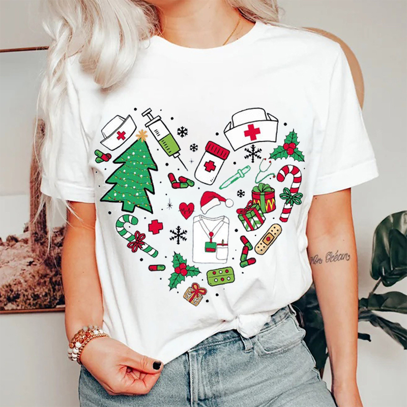 Heart Shaped Christmas Nurse T-Shirt