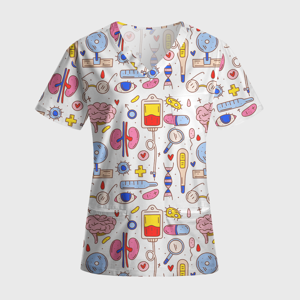 Cute Medical Icons Nurse Antimicrobial Scrubs Sets