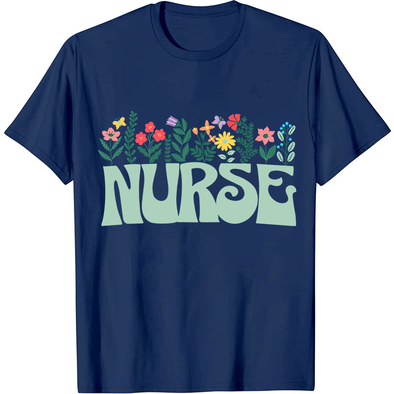 Butterflies And Flowers Nurse T-Shirt