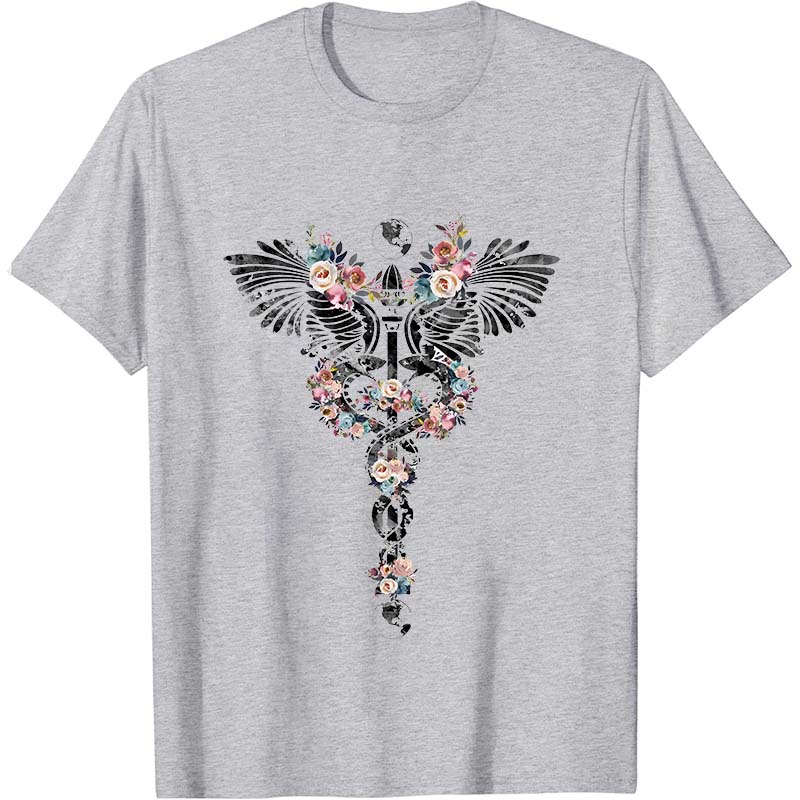Floral Rod Of Asclepius Nurse T-Shirt
