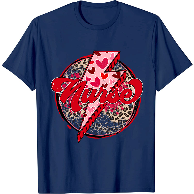 Pink Leopard Lightning Nurse T-Shirt