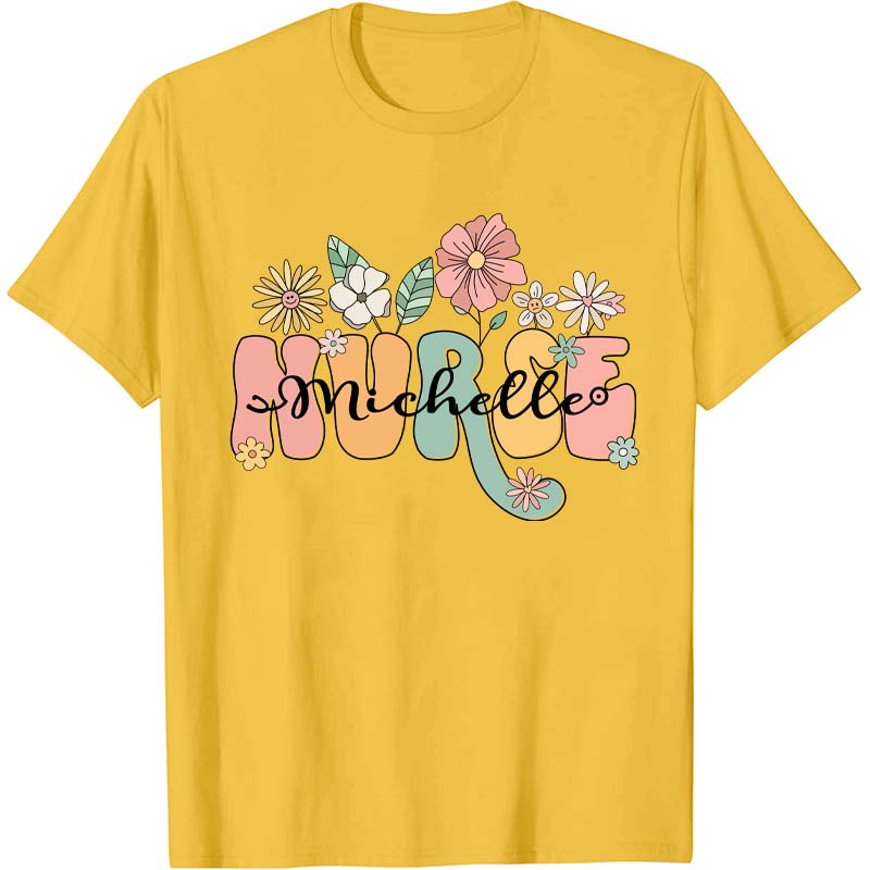 Personalized Name Wildflowers Nurse T-Shirt