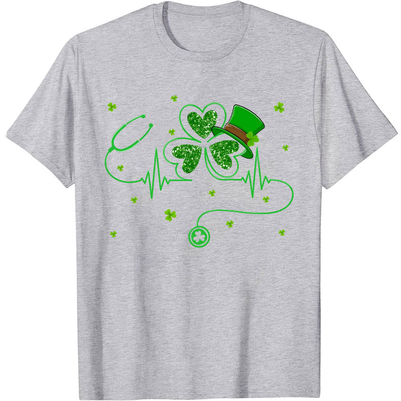 St Patrick's Day Shamrock Stethoscope Nurse T-Shirt