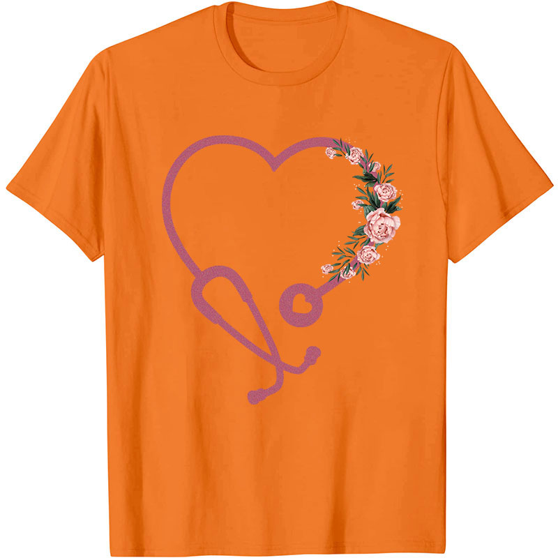 Romantic Rose Stethoscope Nurse T-Shirt