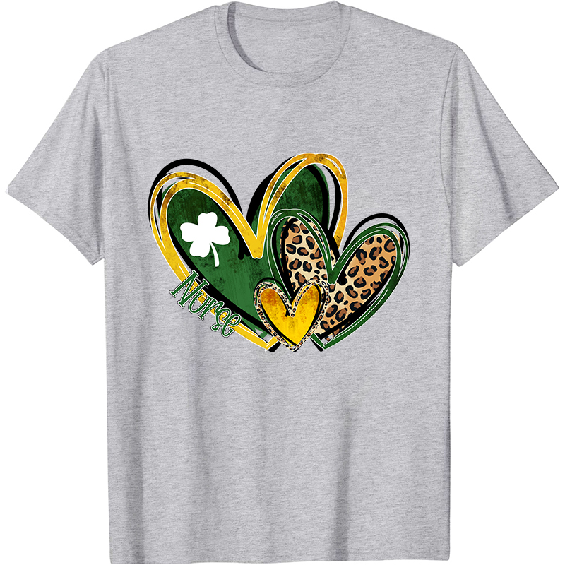 St.Patricks Leopard Heart Nurse T-Shirt