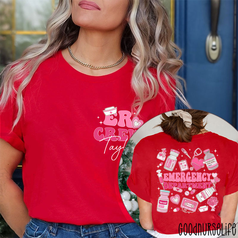 Personalized Emergency Department Valentine Emergency Room Nurse Two Sided T-Shirt