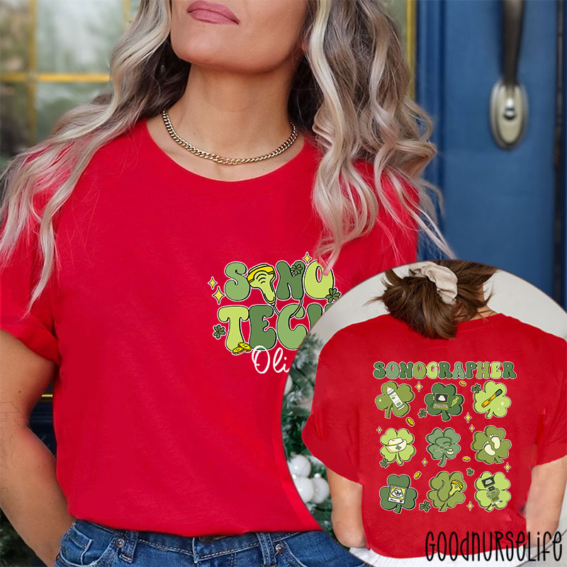 Personalized Name Sonographer St. Patrick's Day Nurse Two Sided T-Shirt