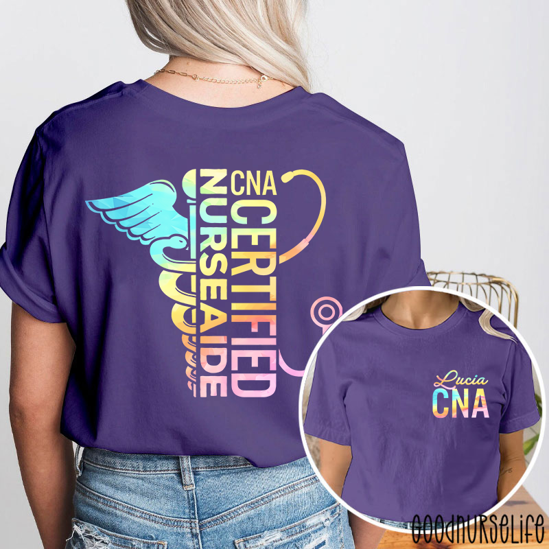 Personalized Name Certified Nurse Aide Nurse Two Sided T-Shirt