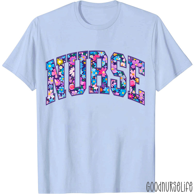 Flower Pattern Floral Nurse T-Shirt