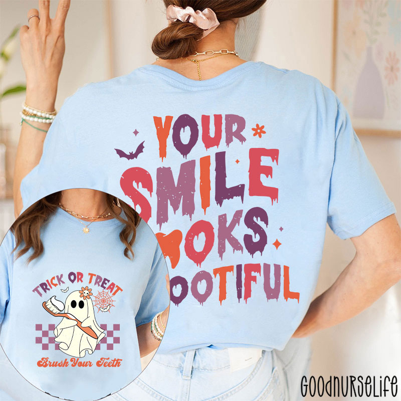 Trick Or Treat Brush Your Teeth Dentist Halloween Two Sided T-Shirt