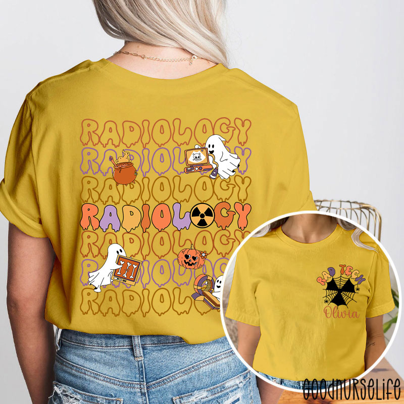 Personalized Halloween Spider Web Ghost Radiology Two Sided T-Shirt