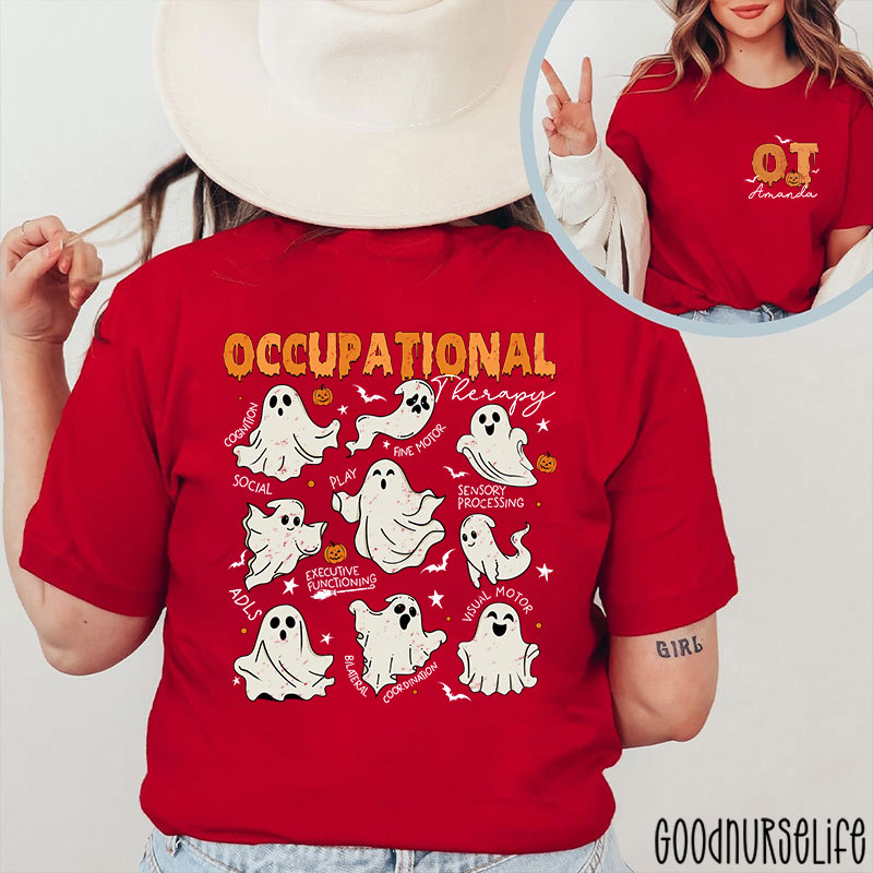 Personalized Halloween Themed Occupational Therapy Ghosts Two Sided T-Shirt