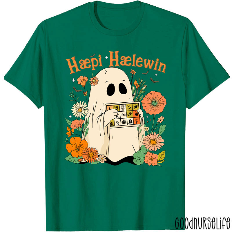 Happy Halloween Ghost With Floral T-Shirt