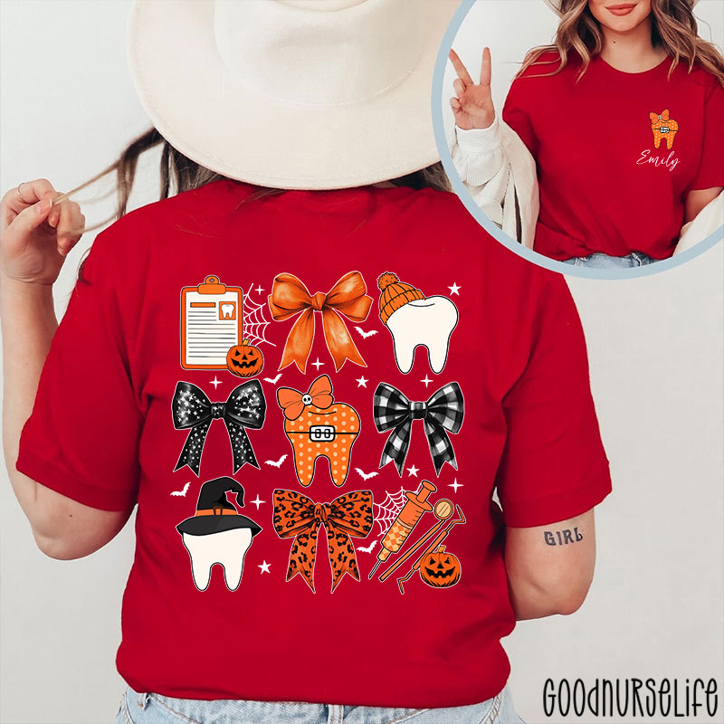 Personalized Halloween Bow Tie And Needle Two Sided T-Shirt