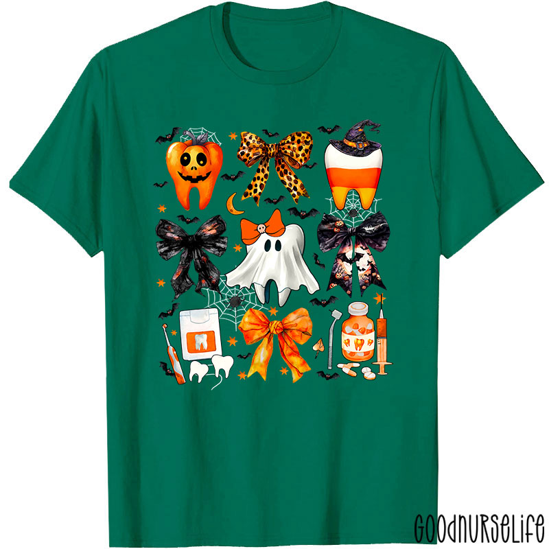 Halloween Spooky Tooth Dental And Bows T-Shirt