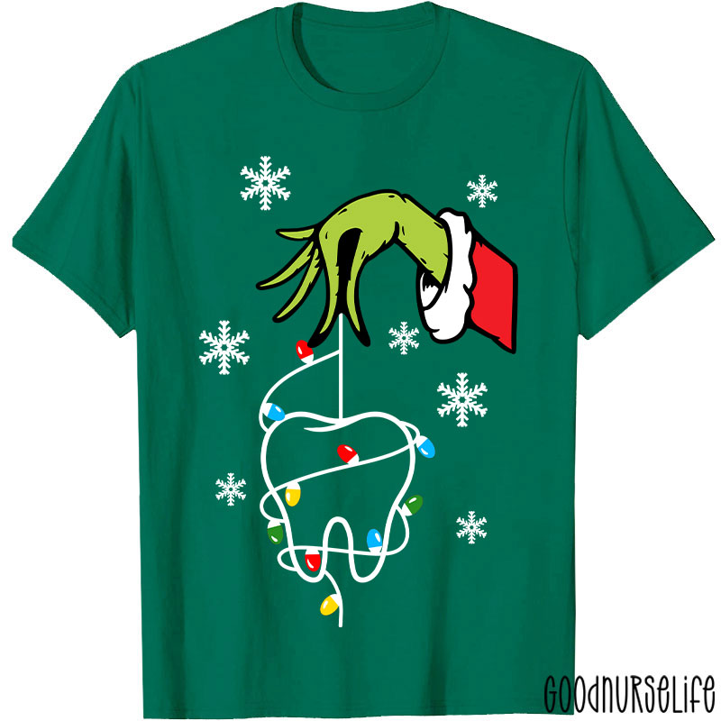 Santa Hand Holding A Tooth Take Care Of Your Teeth T-Shirt