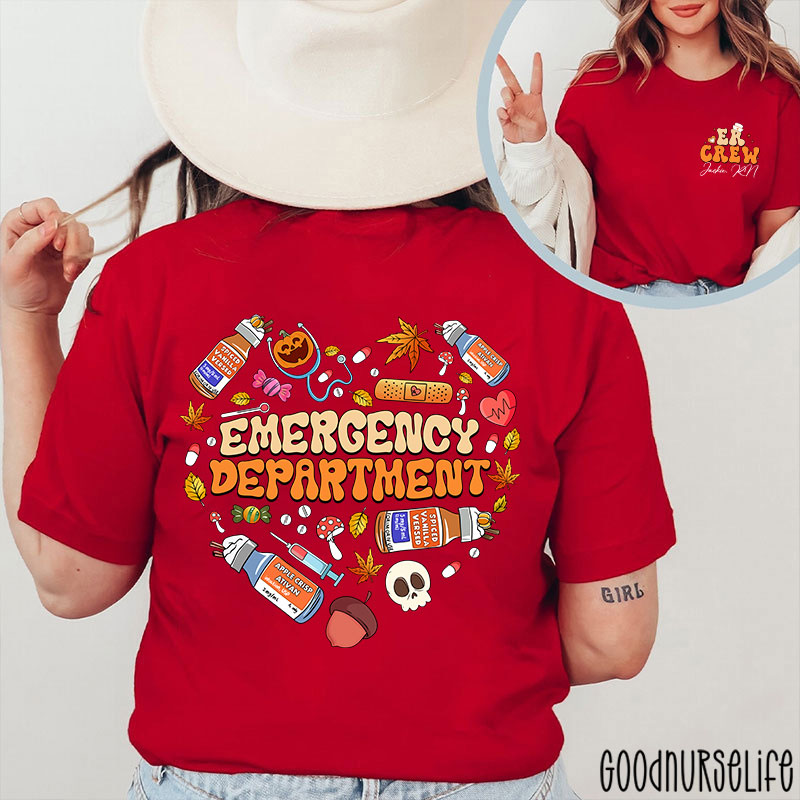 Personalized Autumn Heart Emergency Department Nurse Two Sided T-Shirt