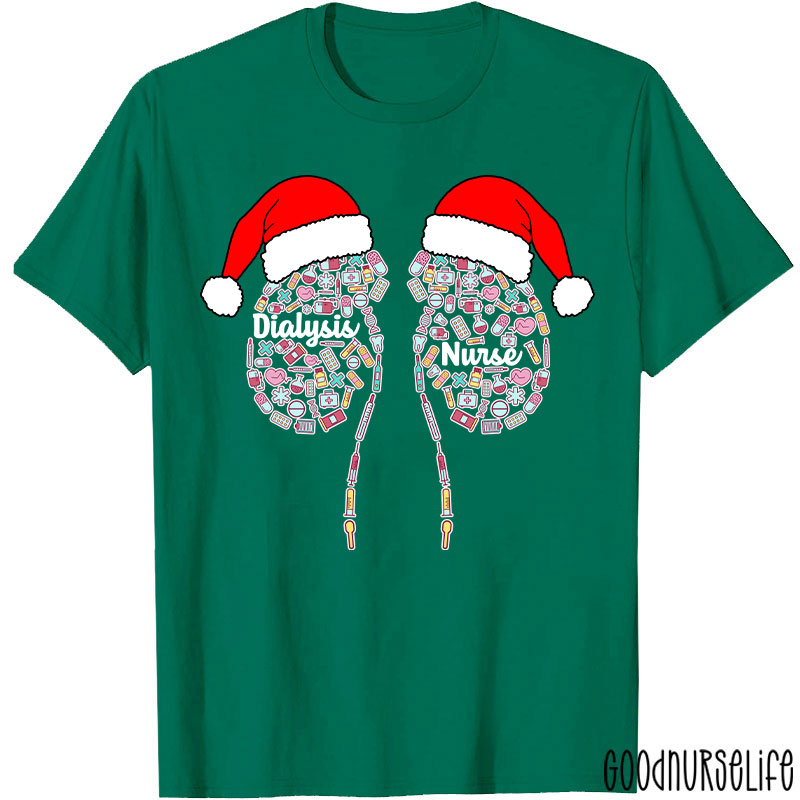 Kidney With Santa Hat Dialysis Nurse T-shirt