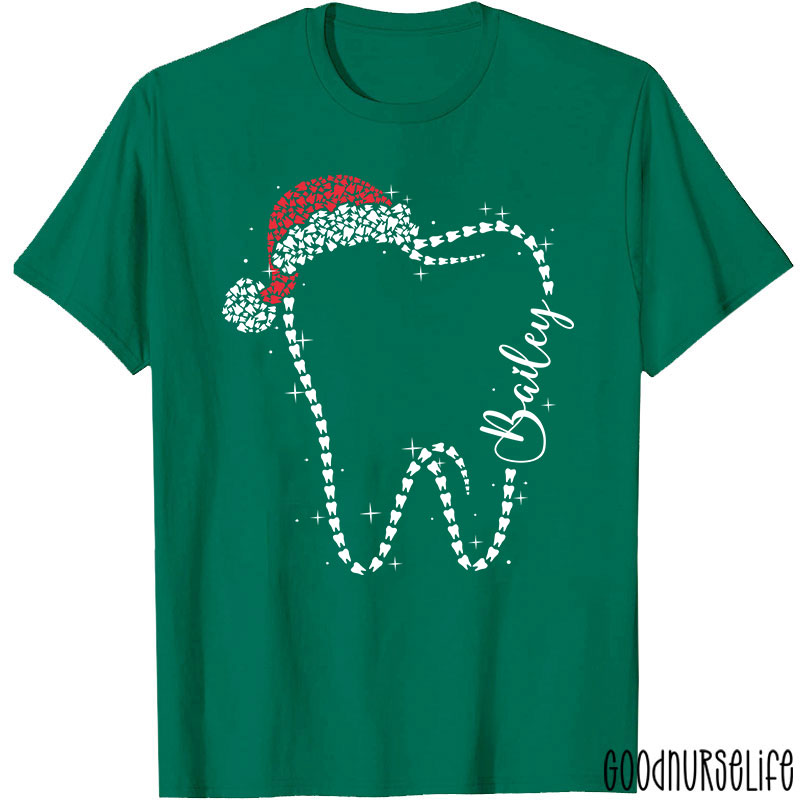 Personalized Festive Tooth Santa Hat T-Shirt