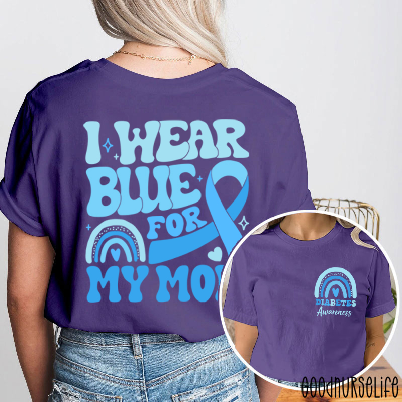 Personalized Diabetes Awareness Blue Rainbow Nurse Two Sided T-Shirt