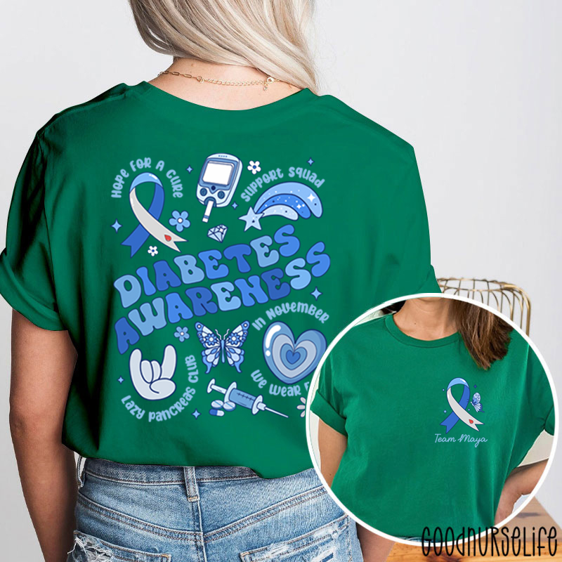 Personalized Festive Blue Diabetes Awareness Two Sided T-Shirt