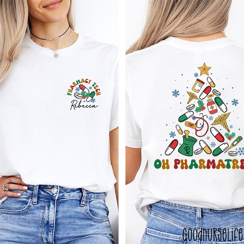Personalized Oh Pharmatree Festive Medication Tree Two Sided T-Shirt