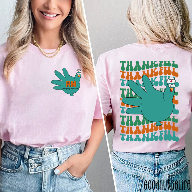 Personalized Thankful Nurse Turkey Nurse Two Sided T-Shirt