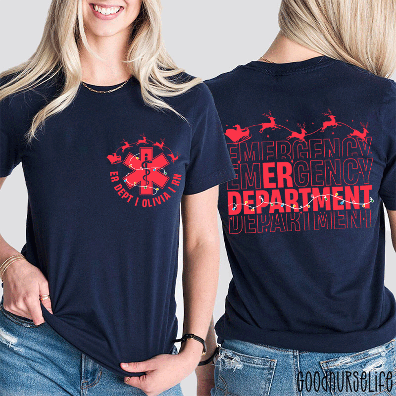 Personalized Christmas Emergency Department Nurse Two Sided T-Shirt