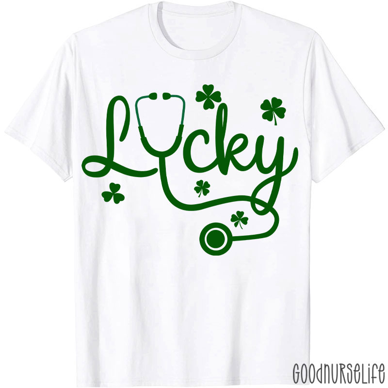 Lucky Stethoscope Four Leaf Clover Nurse T-Shirt