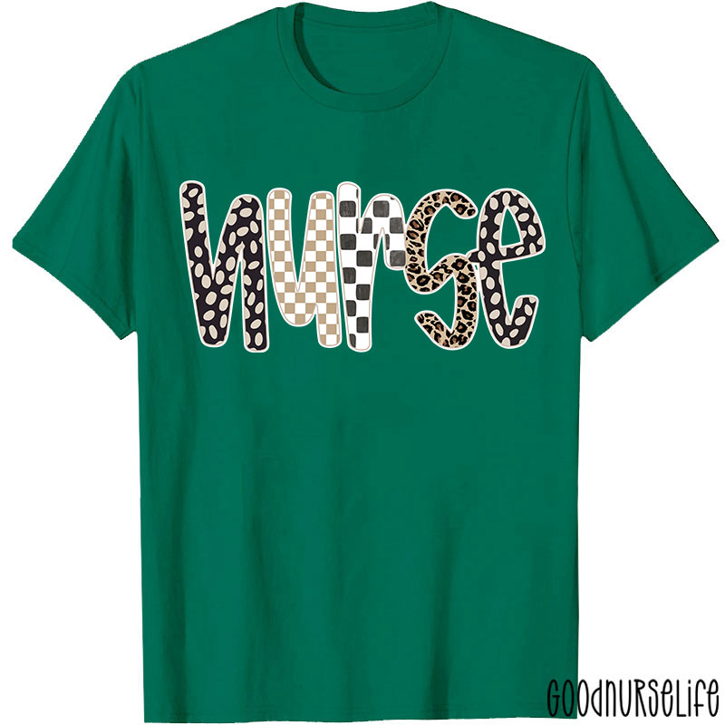 Retro Checkered And Leopard Nurse T-shirt
