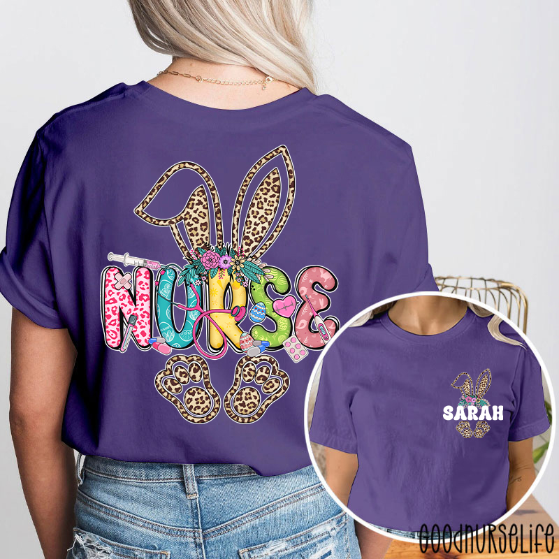 Personalized Easter Nurse Bunny Nurse Two Sided T-Shirt
