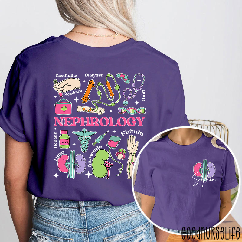 Personalized Name Nephrology Nurse Two Sided T-Shirt
