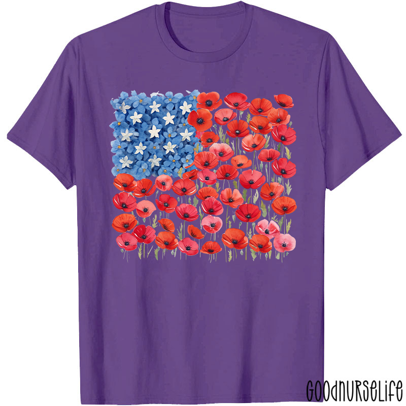 Floral USA Flag 250th Anniversary Nurse T-Shirt