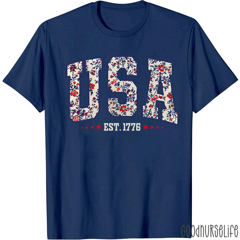 Retro Floral USA Nurse T-Shirt