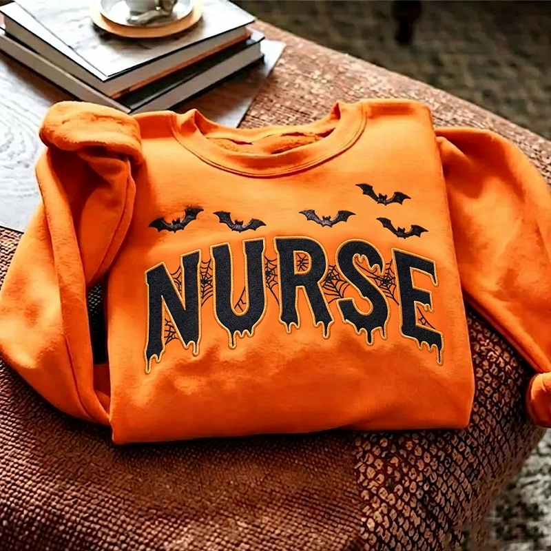 Personalized Bat Spiderweb Hallween Nurse Sweatshirt