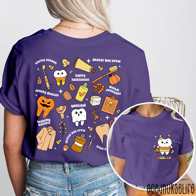 Personalized Halloween Spooky And Cute Dental Two Sided T-Shirt