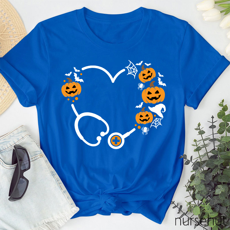 Halloween Pumpkin Stethoscope Heart Nurse T-Shirt