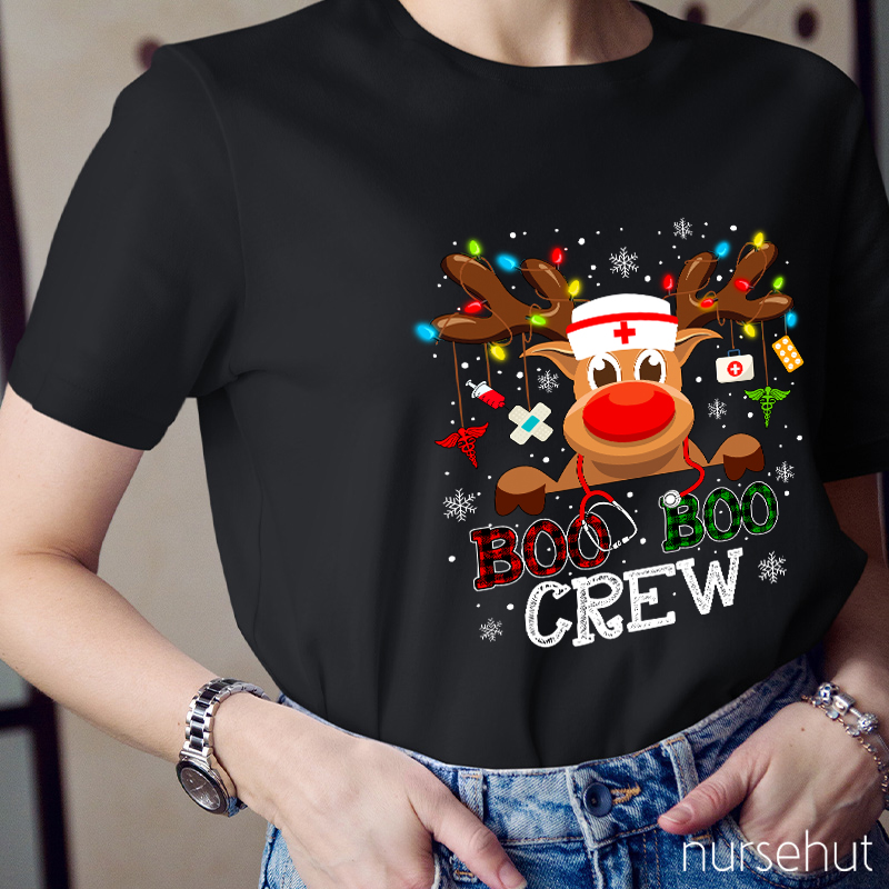Christmas Reindeer Boo Boo Crew Nurse T-Shirt