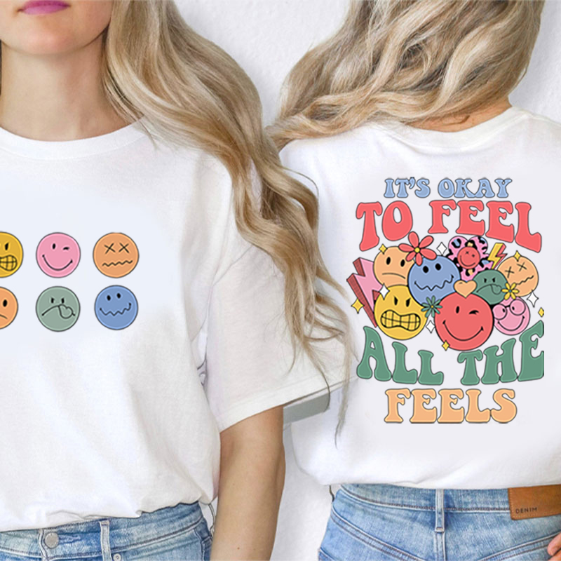 Pay Attention To Emotional And Mental Health Teacher Two Sided T-Shirt